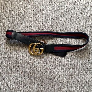 Gucci Belt with Black and Red Stripes and Gold GG Buckle